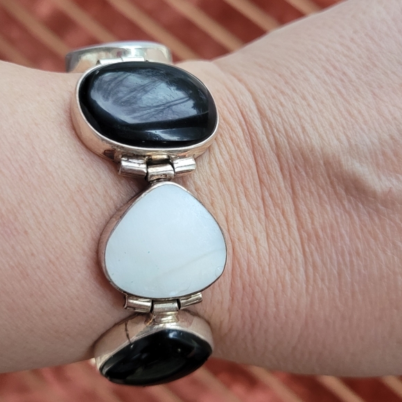 Sterling Silver Bracelet Onyx Vintage - Picture 8 of 9